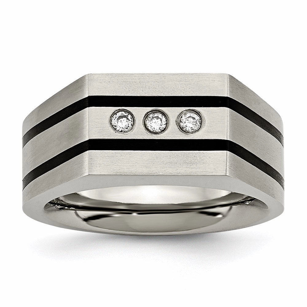 Titanium Brushed and Polished Black IP-plated CZs Ring | TB430