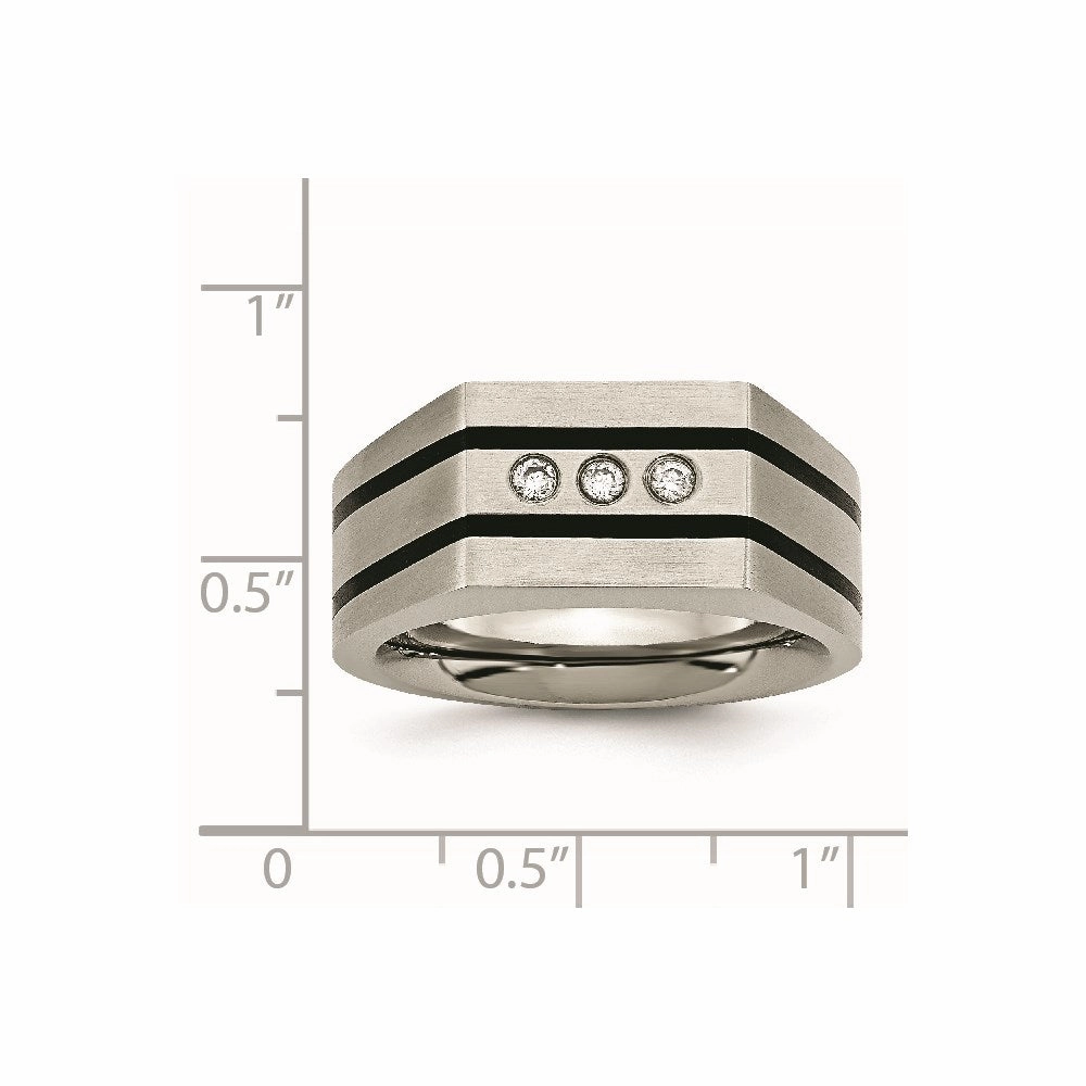 Titanium Brushed and Polished Black IP-plated CZs Ring | TB430