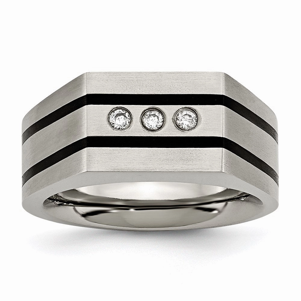 Titanium Brushed and Polished Black IP-plated CZs Ring | TB430
