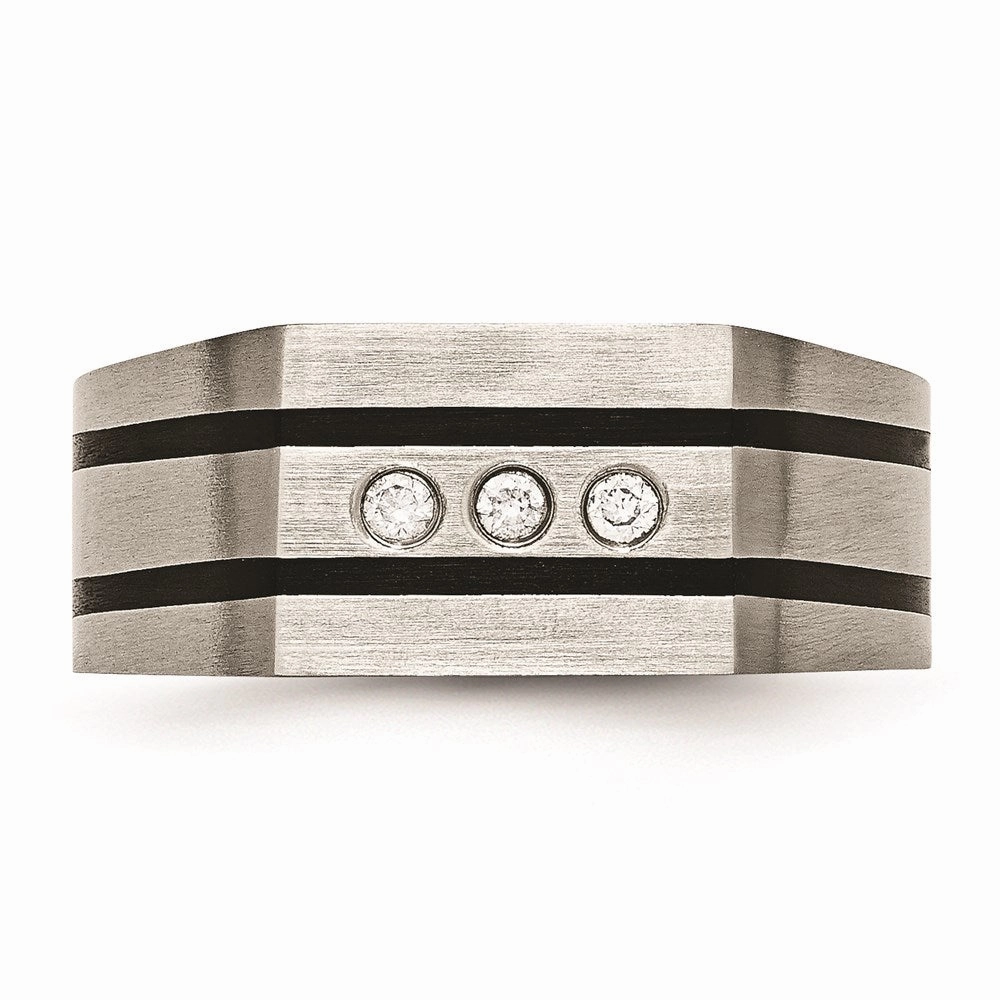 Titanium Brushed and Polished Black IP-plated CZs Ring | TB430