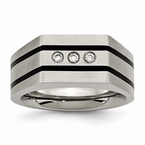 Titanium Brushed and Polished Black IP-plated CZs Ring | TB430