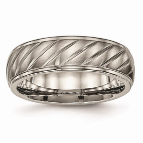 Titanium Brushed and Polished Grooved Ring | TB452