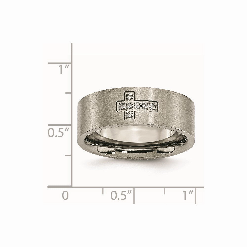 Titanium Brushed Diamond Cross Flat Band | TB444A
