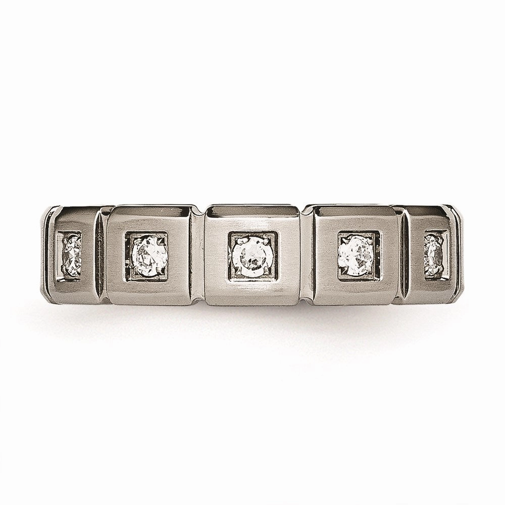 Titanium Brushed/Polished Grooved CZ Ring | TB487