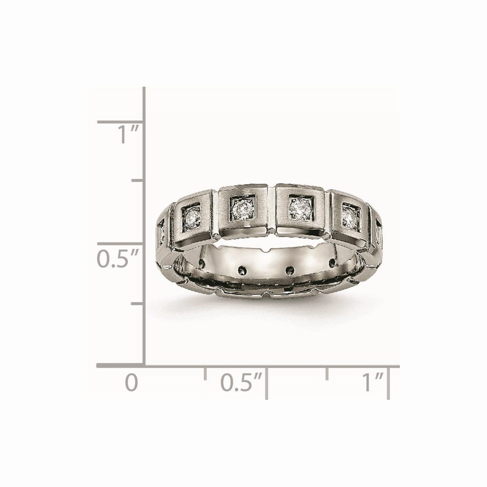 Titanium Brushed/Polished Grooved CZ Ring | TB487