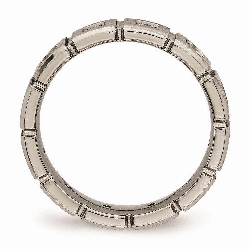 Titanium Brushed/Polished Grooved CZ Ring | TB487