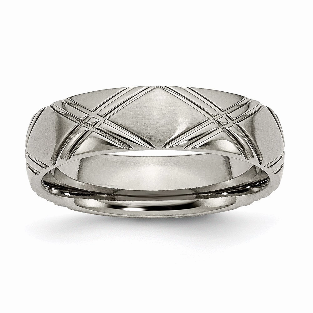 Titanium Criss-cross Design 6mm Brushed and Polished Band | TB192