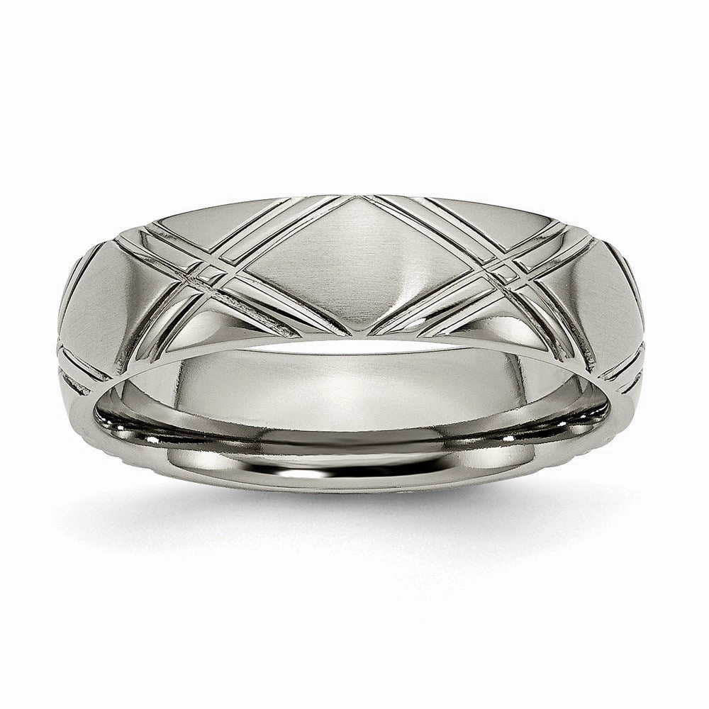 Titanium Criss-cross Design 6mm Brushed and Polished Band | TB192