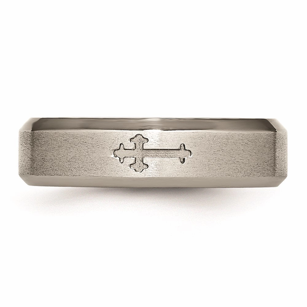 Titanium Cross Design 6mm Satin Beveled Edge Band | TB334