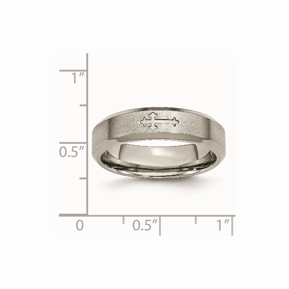 Titanium Cross Design 6mm Satin Beveled Edge Band | TB334
