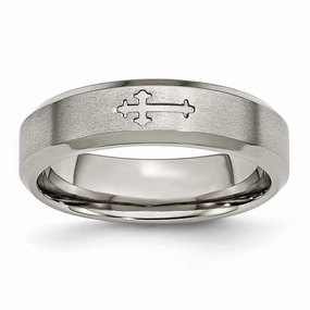 Titanium Cross Design 6mm Satin Beveled Edge Band | TB334