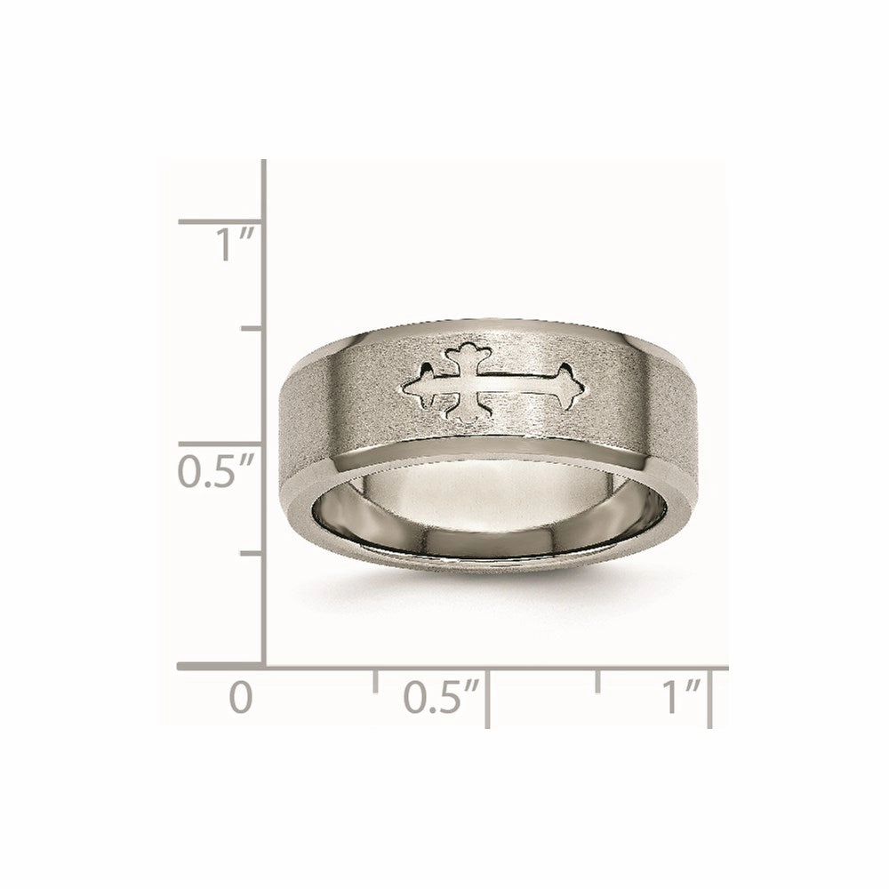 Titanium Cross Design 8mm Satin Beveled Edge Band | TB335