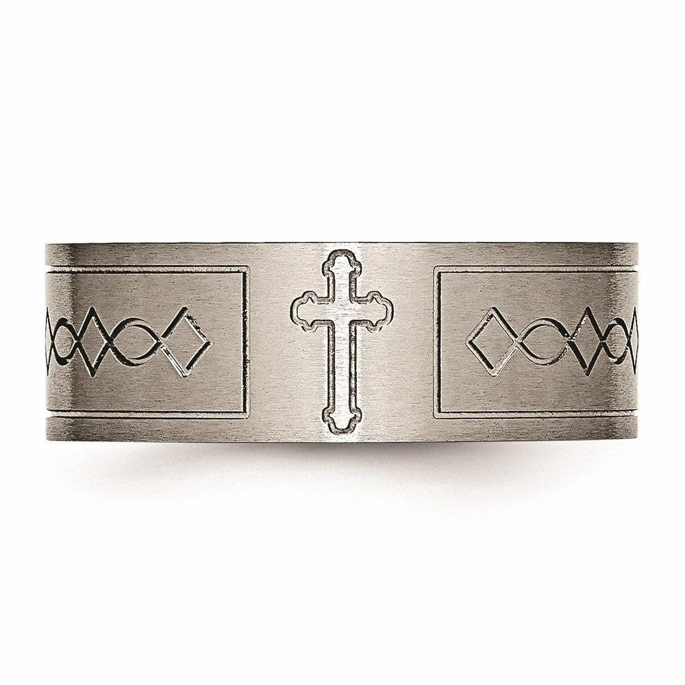 Titanium Cross Design Flat 8mm Brushed Band | TB145