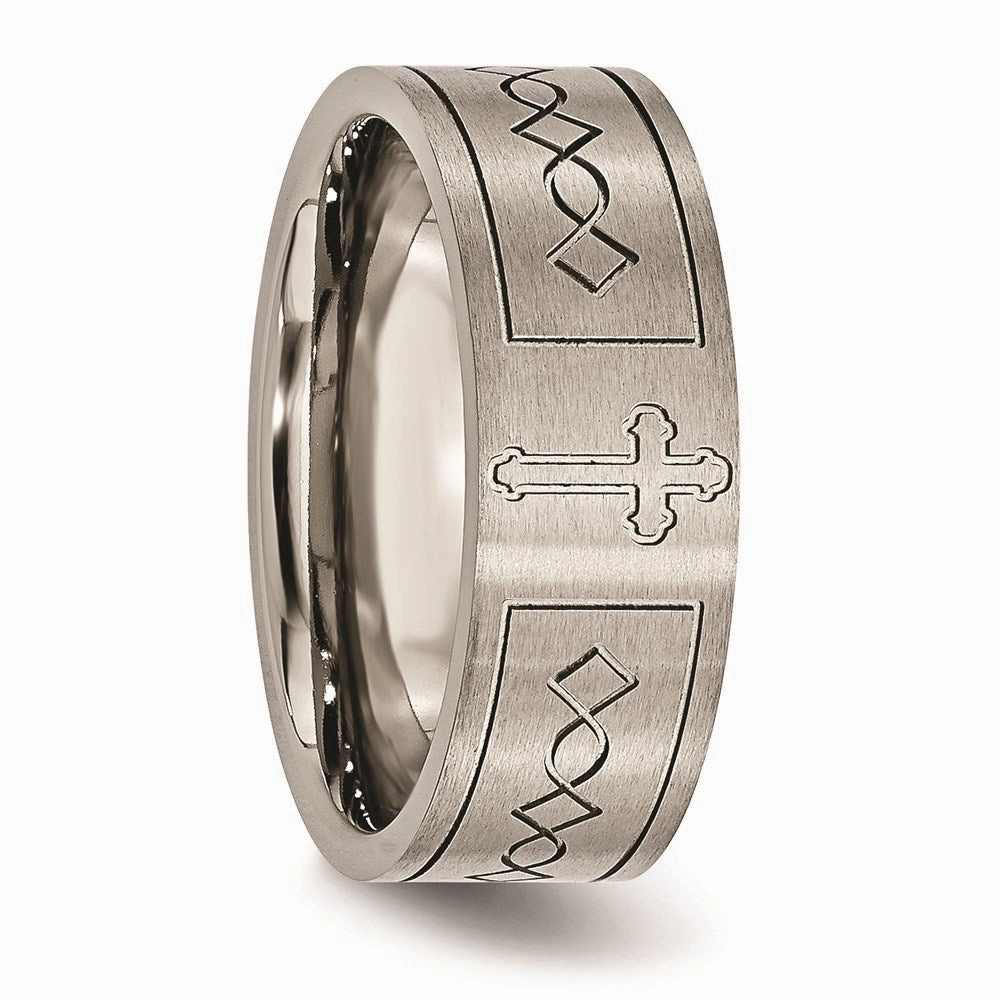 Titanium Cross Design Flat 8mm Brushed Band | TB145
