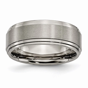 Titanium Double Step Ridged Edge 8mm Satin and Polished Band | TB161