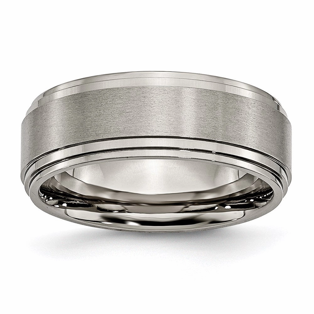 Titanium Double Step Ridged Edge 8mm Satin and Polished Band | TB161