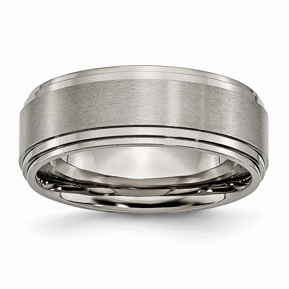 Titanium Double Step Ridged Edge 8mm Satin and Polished Band | TB161