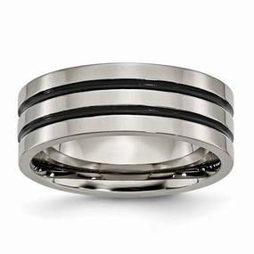 Titanium Enameled Grooved Flat 8mm Polished Band | TB152