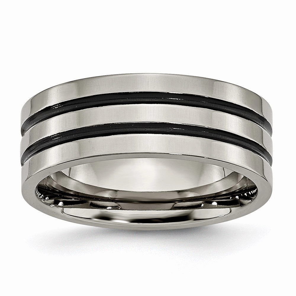 Titanium Enameled Grooved Flat 8mm Polished Band | TB152