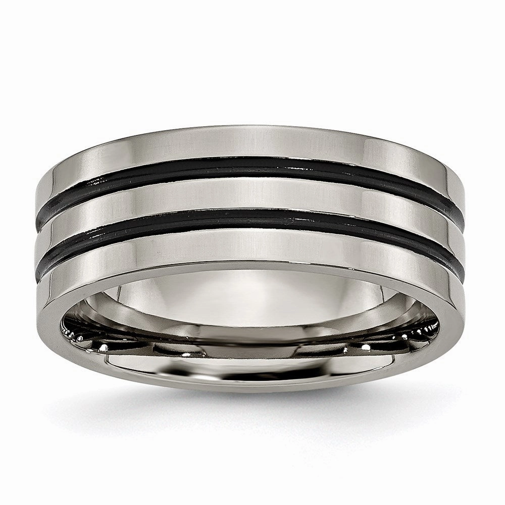 Titanium Enameled Grooved Flat 8mm Polished Band | TB152