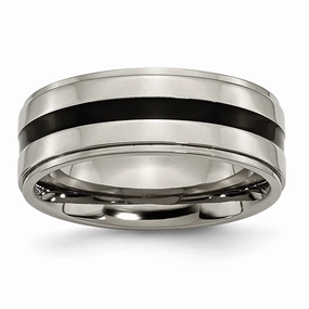 Titanium Enameled Ridged Edge 8mm Polished Band | TB231