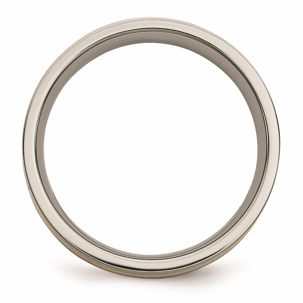 Titanium Flat 14k Yellow Inlay 6mm Brushed Band | TB217