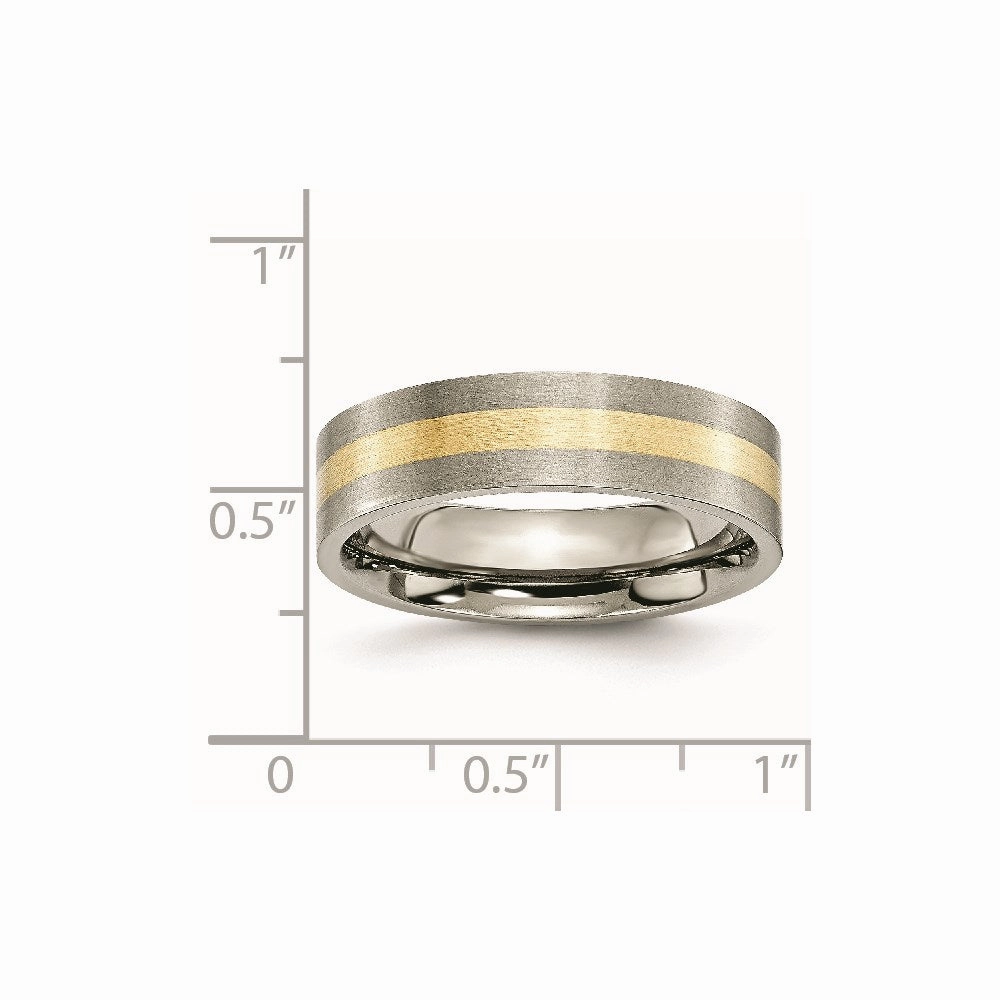 Titanium Flat 14k Yellow Inlay 6mm Brushed Band | TB217