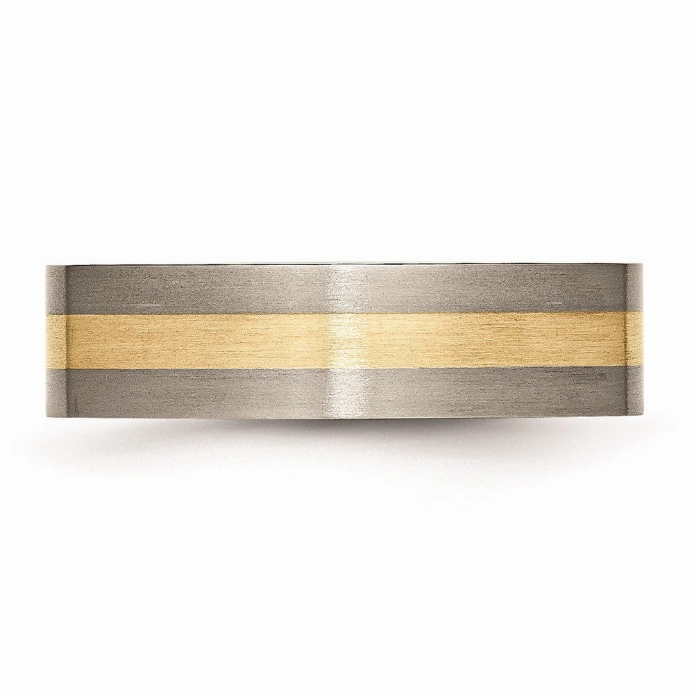 Titanium Flat 14k Yellow Inlay 6mm Brushed Band | TB217