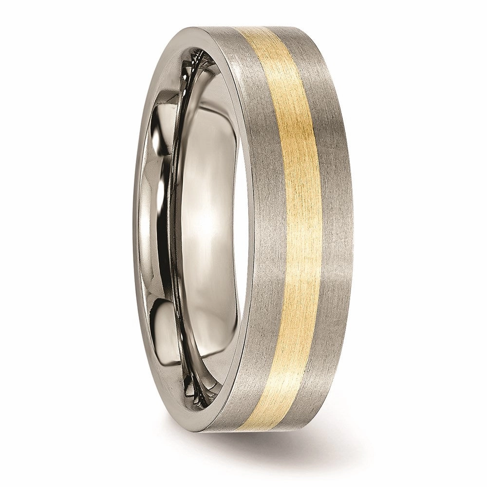 Titanium Flat 14k Yellow Inlay 6mm Brushed Band | TB217