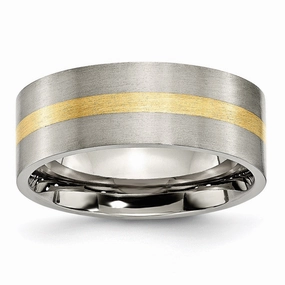 Titanium Flat 14k Yellow Inlay 8mm Brushed Band | TB218