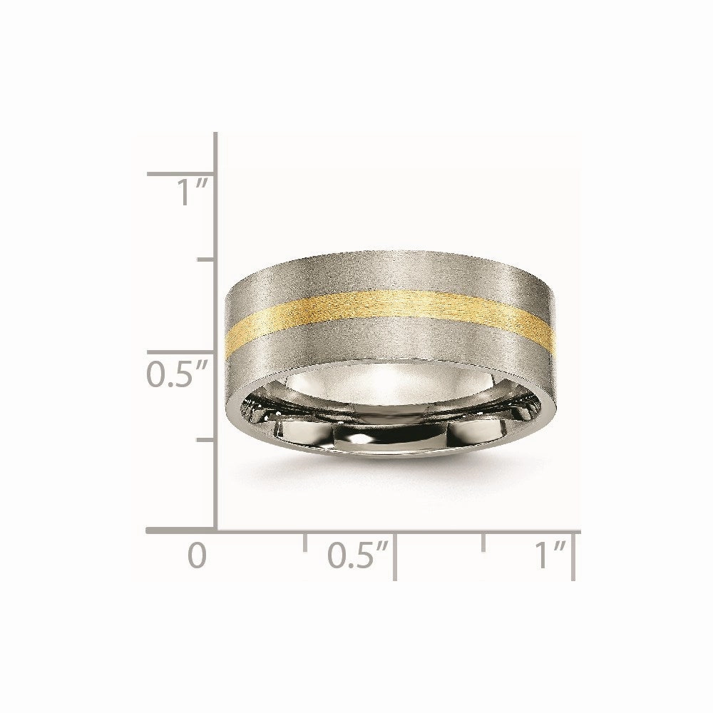 Titanium Flat 14k Yellow Inlay 8mm Brushed Band | TB218