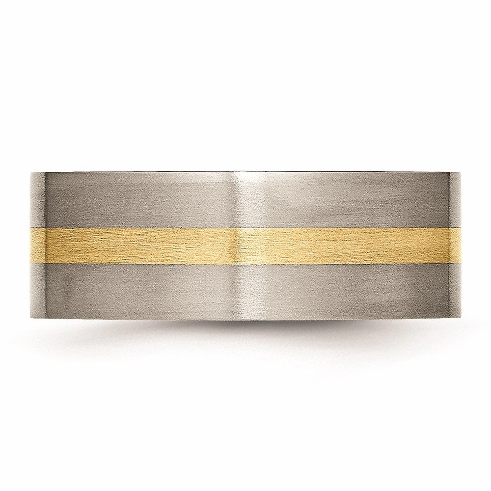 Titanium Flat 14k Yellow Inlay 8mm Brushed Band | TB218
