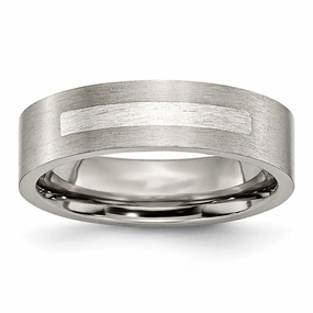 Titanium Flat 6mm Sterling Silver Inlay Brushed Band | TB367