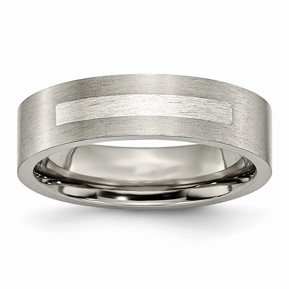 Titanium Flat 6mm Sterling Silver Inlay Brushed Band | TB367
