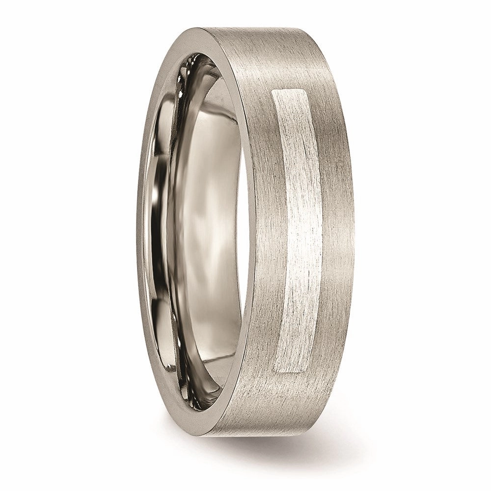 Titanium Flat 6mm Sterling Silver Inlay Brushed Band | TB367