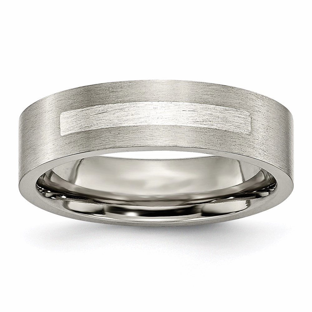 Titanium Flat 6mm Sterling Silver Inlay Brushed Band | TB367