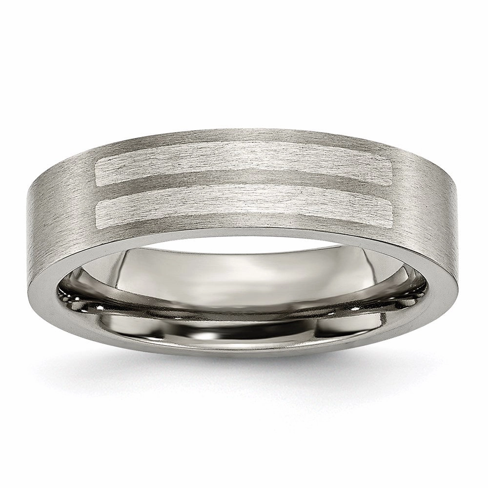 Titanium Flat 6mm Sterling Silver Inlay Brushed Band | TB369