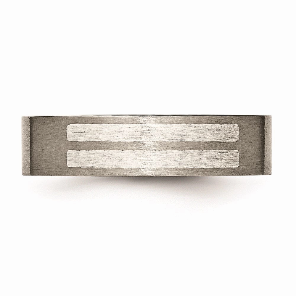 Titanium Flat 6mm Sterling Silver Inlay Brushed Band | TB369