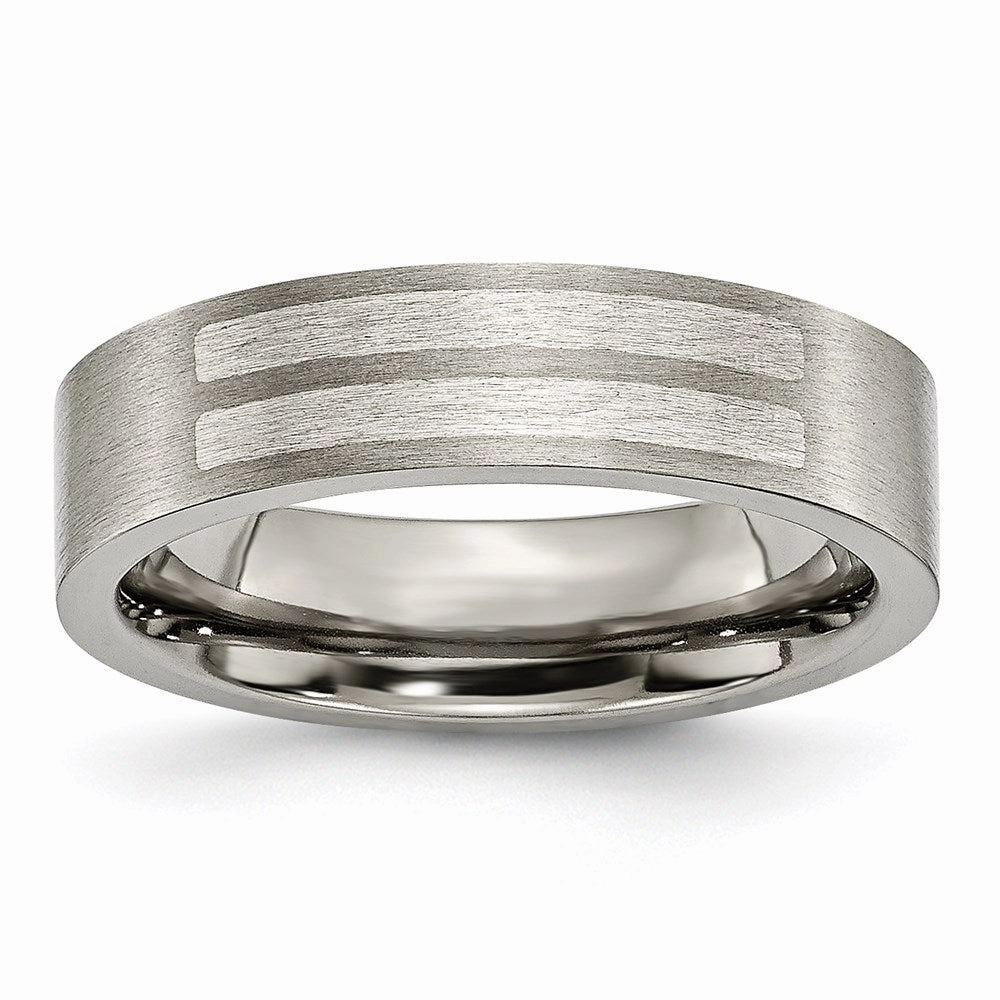 Titanium Flat 6mm Sterling Silver Inlay Brushed Band | TB369