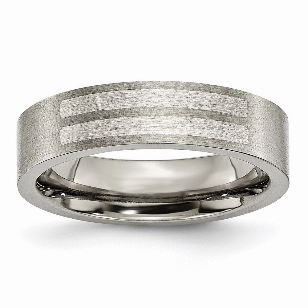 Titanium Flat 6mm Sterling Silver Inlay Brushed Band | TB369