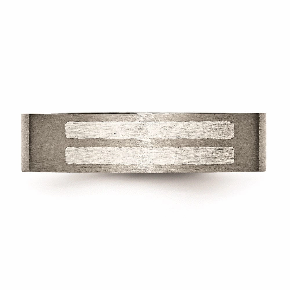 Titanium Flat 6mm Sterling Silver Inlay Brushed Band | TB369