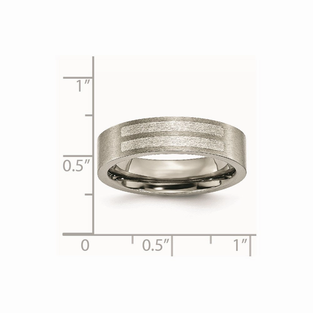 Titanium Flat 6mm Sterling Silver Inlay Brushed Band | TB369