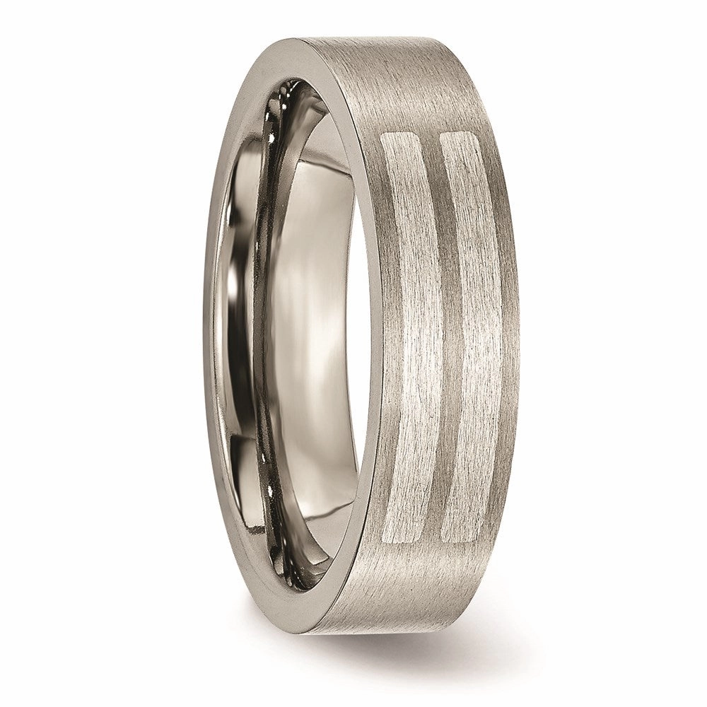 Titanium Flat 6mm Sterling Silver Inlay Brushed Band | TB369