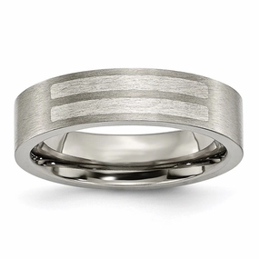 Titanium Flat 6mm Sterling Silver Inlay Brushed Band | TB369