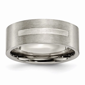 Titanium Flat 8mm Sterling Silver Inlay Brushed Band | TB368