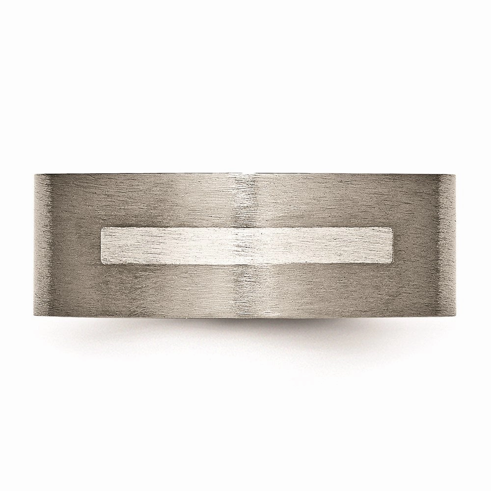 Titanium Flat 8mm Sterling Silver Inlay Brushed Band | TB368