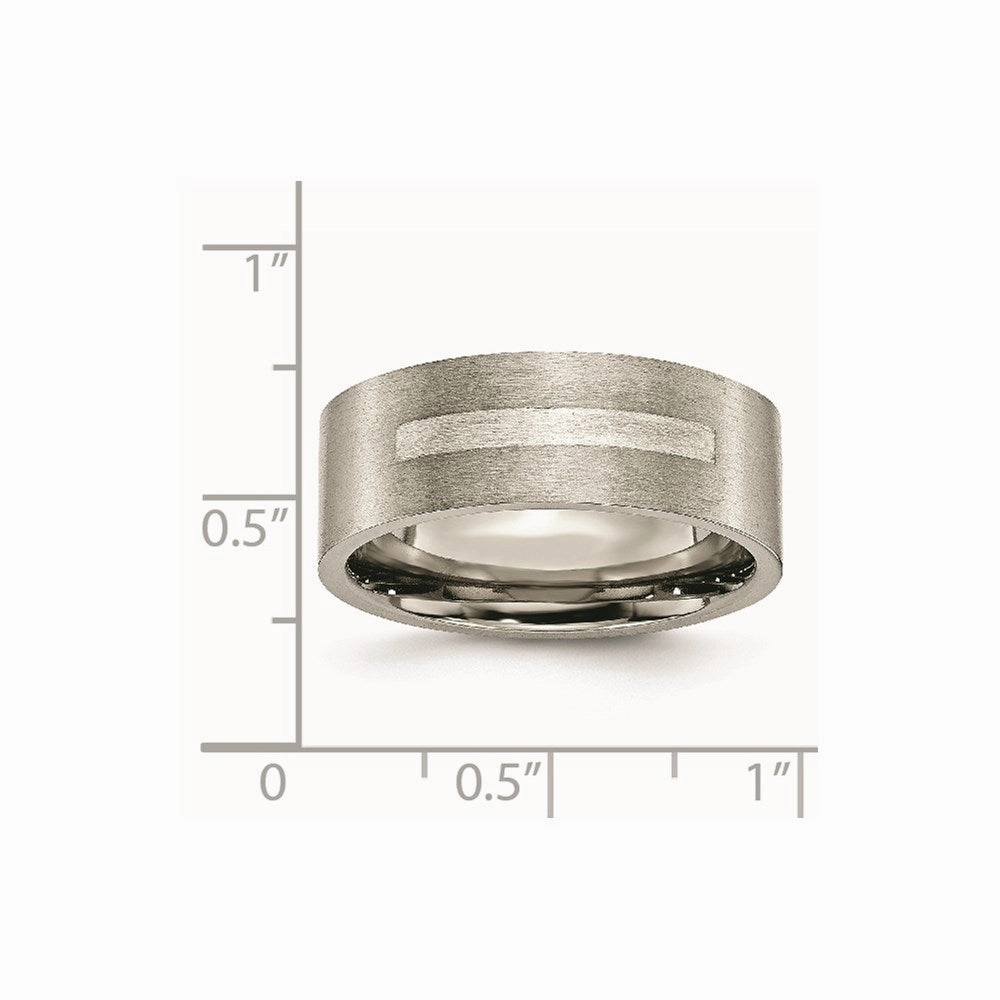 Titanium Flat 8mm Sterling Silver Inlay Brushed Band | TB368