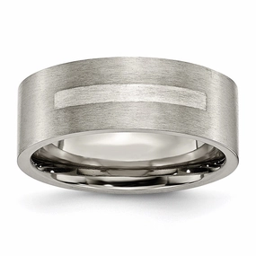 Titanium Flat 8mm Sterling Silver Inlay Brushed Band | TB368