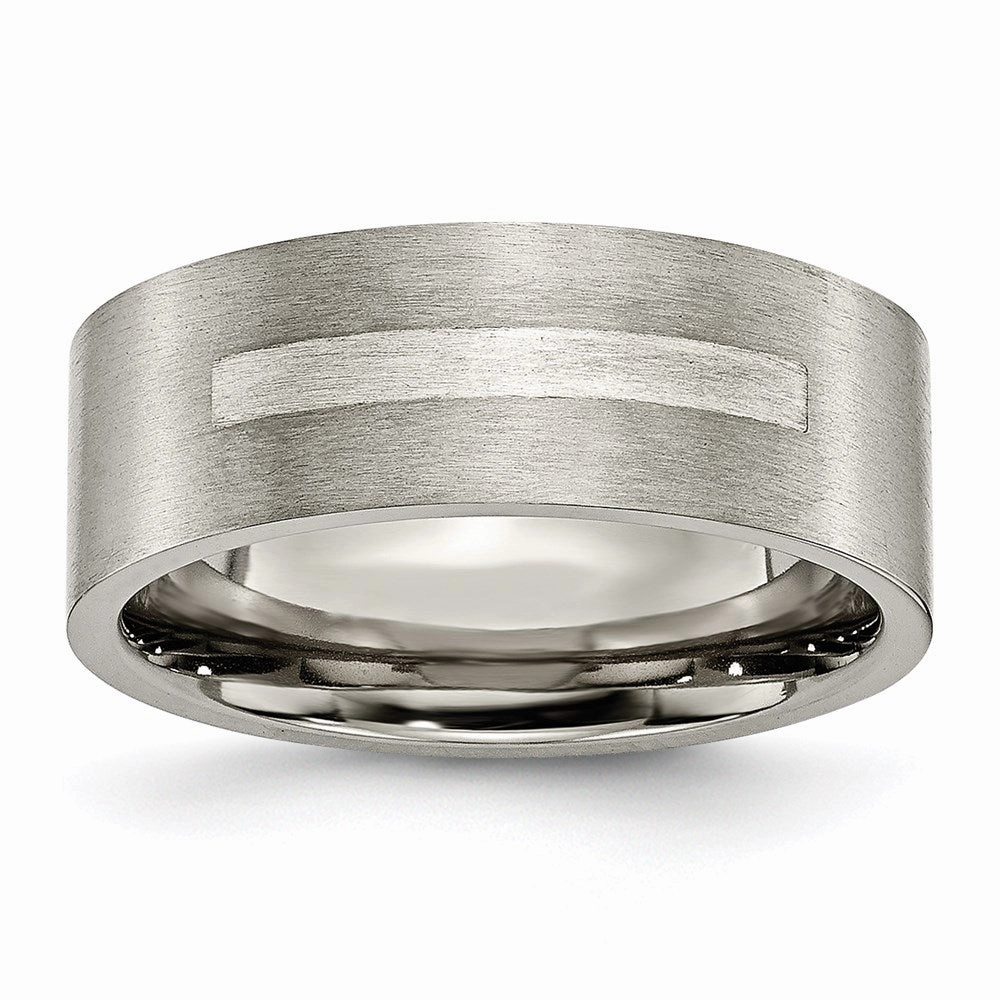 Titanium Flat 8mm Sterling Silver Inlay Brushed Band | TB368