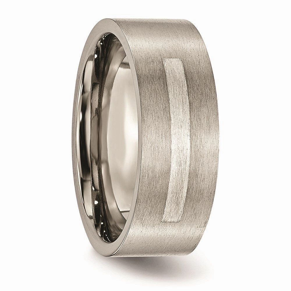 Titanium Flat 8mm Sterling Silver Inlay Brushed Band | TB368